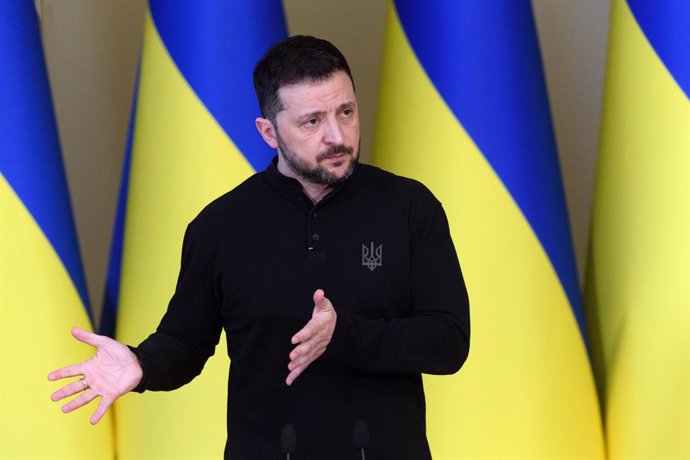 March 12, 2025, Kyiv, Ukraine: President of Ukraine Volodymyr Zelenskyy speaks to the press during a news conference, Kyiv, Ukraine, on March 12, 2025.