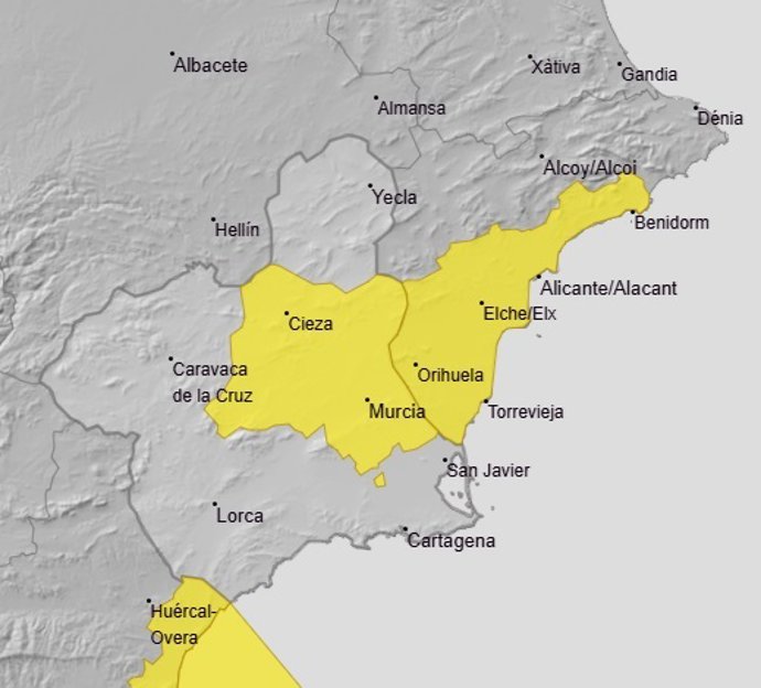 La Vega del Segura, en aviso amarillo por tormentas este viernes