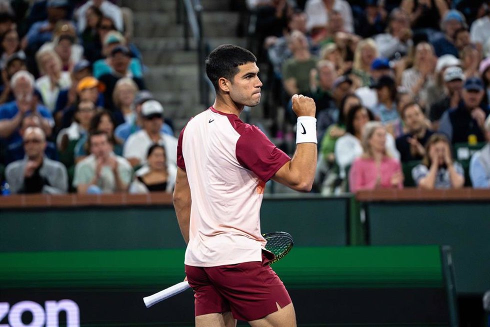 El tenista español Carlos Alcaraz celebra un punto en el Masters 1000 de Indian Wellls 2025