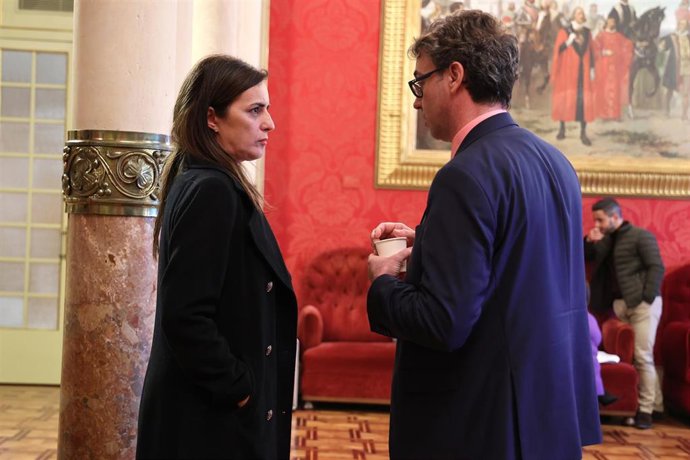 Archivo - La diputada de VOX Idoia Ribas y el vicepresidente y conseller de Economía, Hacienda e Innovación del Govern balear, Antoni Costa.