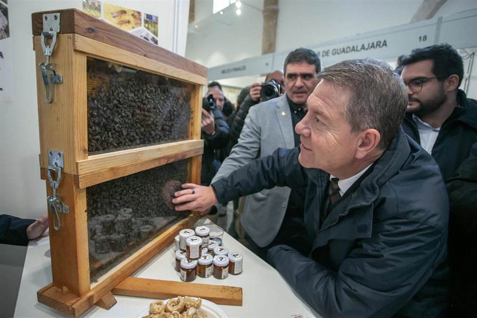 El presidente de Castilla-La Mancha, Emiliano García-Page, en la feria apícola de Pastrana.