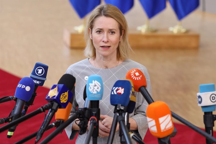 HANDOUT - 06 March 2025, Belgium, Brussels: European Union foreign policy chief Kaja Kallas speaks to media as she arrives to attend the European Union summit on Ukraine, at the EU headquarters . Photo: Frederic Garrido-Ramirez/European Council/dpa - ATTE