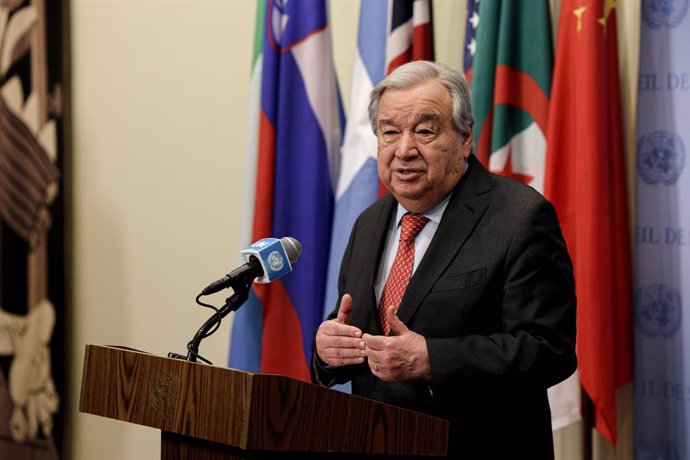 March 12, 2025, New York, New York, USA: UN Secretary General, ANTONIO GUTERRES, briefs the press on his UN80 Initiative an endeavor focusing on the financial, international cooperation, the graduate study program and more focus on reinforcing the role of