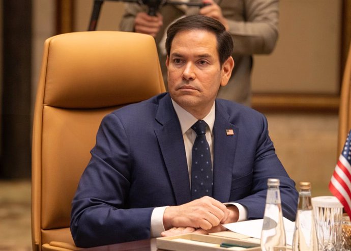 HANDOUT - 18 February 2025, Saudi Arabia, Riyadh: US Secretary of State Marco Rubio attends the American-Russian talks on Ukraine war in Diriyah Palace in Riyadh. Photo: Freddie Everett/US Department of State/dpa - ATTENTION: editorial use only and only i