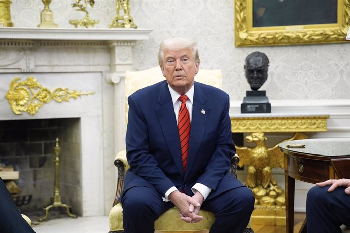 March 13, 2025, Washington, District Of Columbia, USA: United States President Donald Trump sits during his meeting with Mark Rutte, Secretary General of the North Atlantic Treaty Organization (NATO) in the Oval Office of the White House in Washington, DC