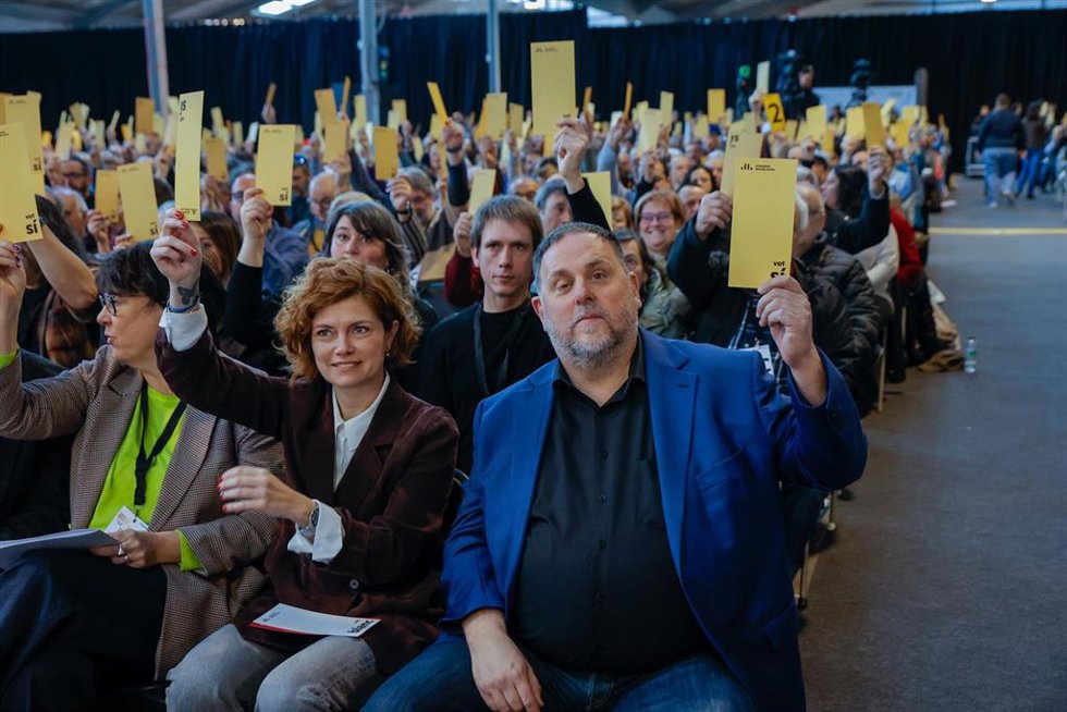 La secretaria general de ERC, Elisenda Alamany, y el presidente del partido, Oriol Junqueras, en la apertura del 30 Congreso de los republicanos.