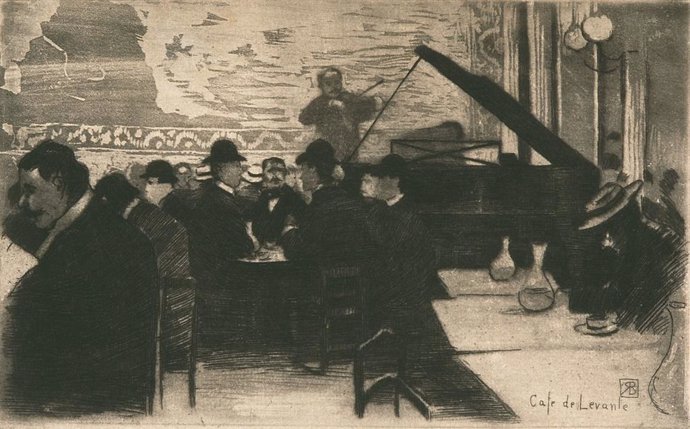 El grabado 'Café de Levante', de Ricardo Baroja Nessi.