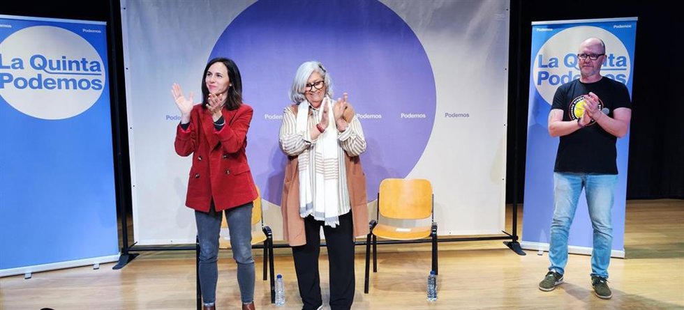 La secretaria general de Podemos, Ione Belarra, este sábado en un acto con la militancia en Zaragoza.