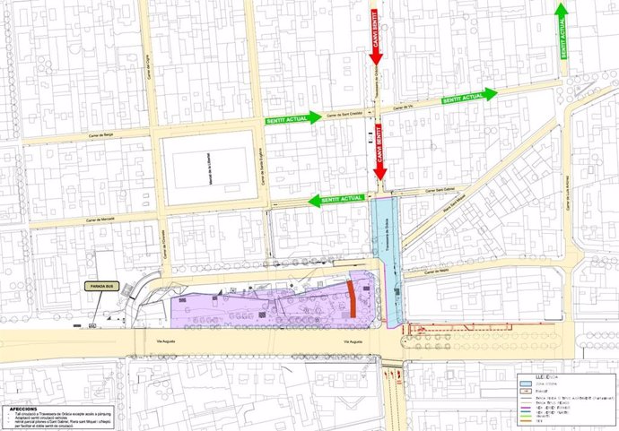 Mapa de las obras de FGC en Gràcia