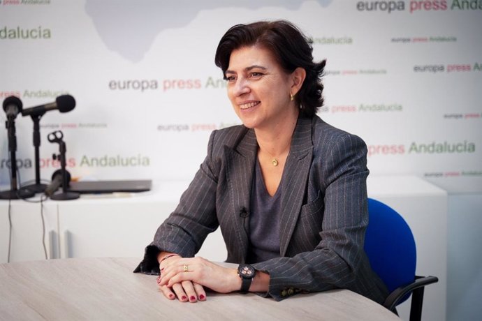 A CEO da Atlantic Copper, Macarena Gutiérrez, em uma entrevista à Europa Press. Em 11 de março de 2025, em Sevilha (Andaluzia, Espanha).