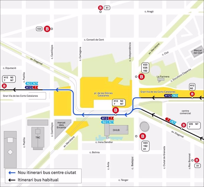 Mapa de l'intercanviador de transport públic de Glòries