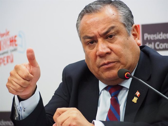 Archivo - November 21, 2024, Lima, Lima, Peru: Gustavo Adrianzen, Prime Minister of Peru, gives a press conference on the situation and political perspectives of Peru, the relationship between the Government, the Congress and the Judiciary, and.issues of 