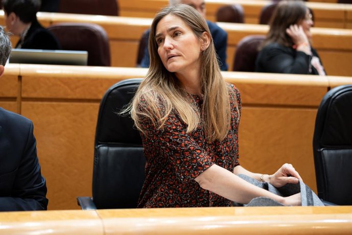 La vicepresidenta tercera del Gobierno y ministra para la Transición Ecológica y el Reto Demográfico, Sara Aagesen, durante una sesión de control en el Senado, a 11 de marzo de 2025, en Madrid (España). El Partido Popular defiende en el pleno del Senado u