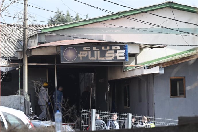 KOCANI, March 16, 2025  -- This photo taken on March 16, 2025 shows the site of a fire at a nightclub in Kocani, North Macedonia. At least 59 people have died, and over 100 others have been hospitalized after a devastating fire broke out on Sunday at a ni