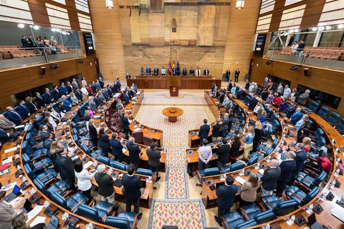 Archivo -  Vista general de un minuto de silencio en la Asamblea de Madrid.