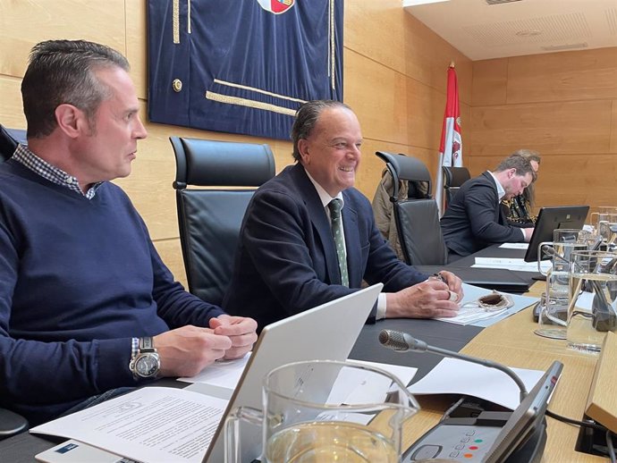 El presidente del Consejo de Cuentas, Mario Amilivia, en el centro, durante su comparecencia en las Cortes.