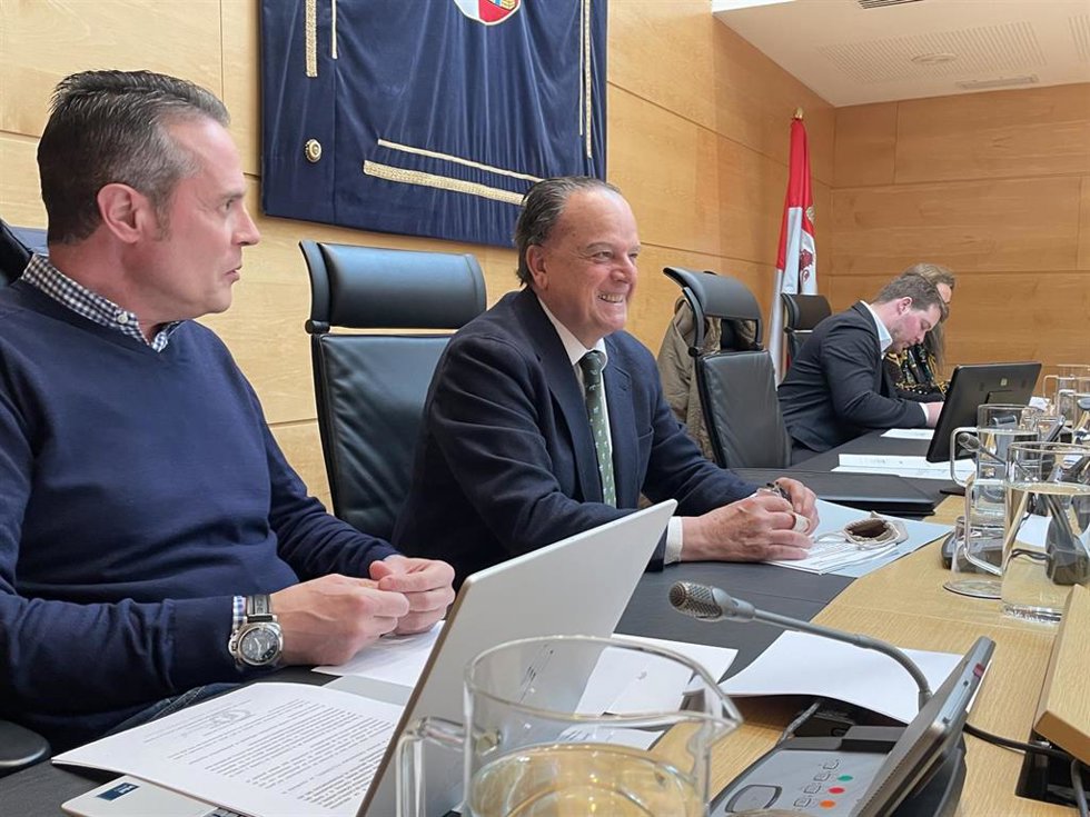 El presidente del Consejo de Cuentas, Mario Amilivia, en el centro, durante su comparecencia en las Cortes.