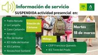 Suspendida la actividad presencial este martes en ocho centros educativos de Estación de Cártama y dos de Málaga capital