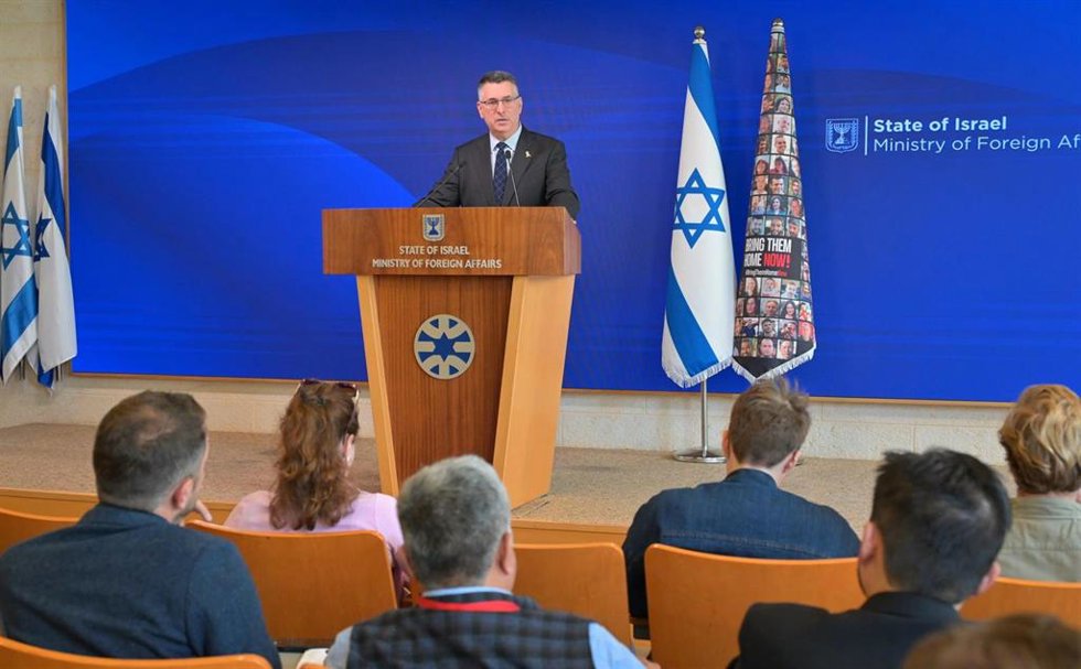 El ministro de Exteriores de Israel, Gideon Saar, durante una rueda de prensa en Jerusalén