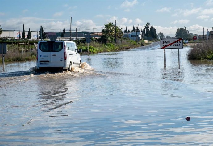 Inundaciones en San Juan del Puerto (Huelva) por la borrasca.