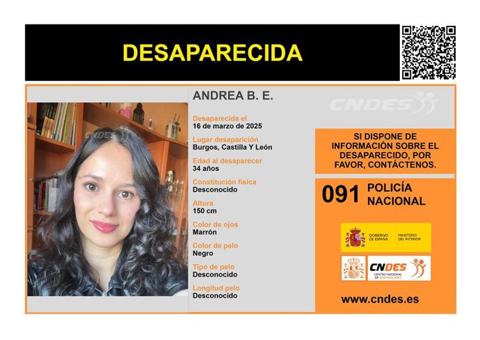 Imagem das informações sobre a mulher desaparecida em Burgos.