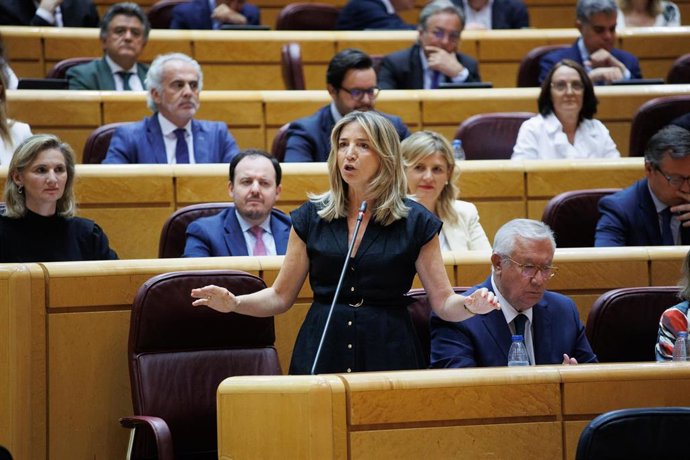 Archivo - La portavoz del PP en el Senado, Alicia García, durante una sesión de control al Gobierno, en el Senado, a 28 de mayo de 2024, en Madrid (España).