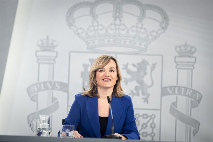 (La ministra Portavoz, Pilar Alegría, durante una rueda de prensa posterior al Consejo de Ministros, en el Palacio de La Moncloa, a 18 de marzo de 2025, en Madrid (España).    