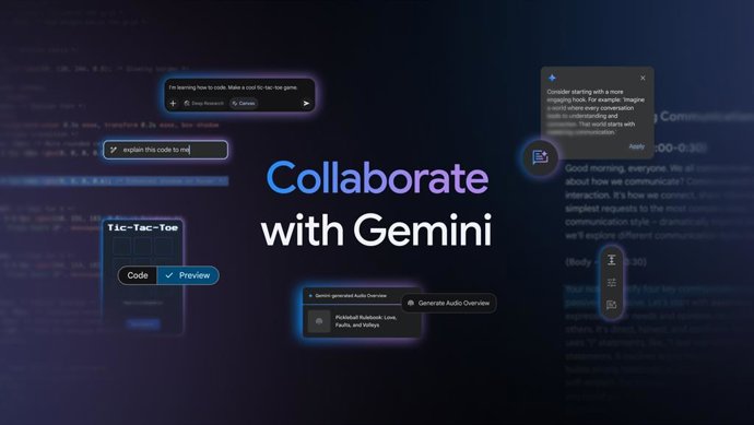 Trabalho colaborativo no Gemini com o Canvas e a Visão Geral de Áudio