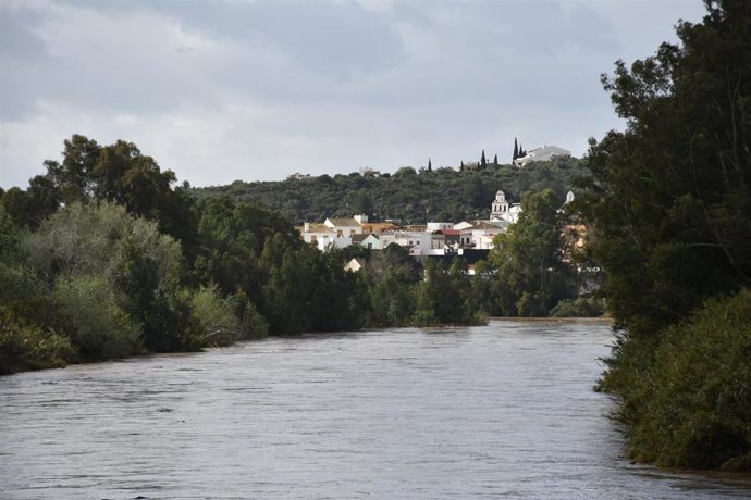 El río Guadiaro conun caudal elevado a su paso por el Valle del Guadiaro en San Roque.