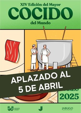 Cartel del aplazamiento del Mayor Cocido del Mundo de Jabugo (Huelva).