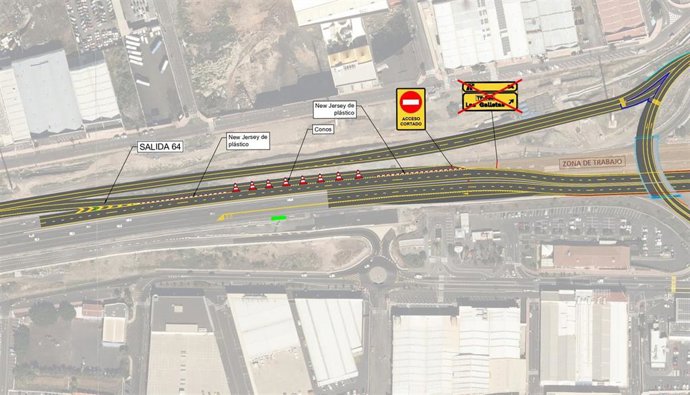 Anuncian el cierre temporal de la salida 64 en la TF-1 (Autopista Sur) desde este jueves por obras del tercer carril