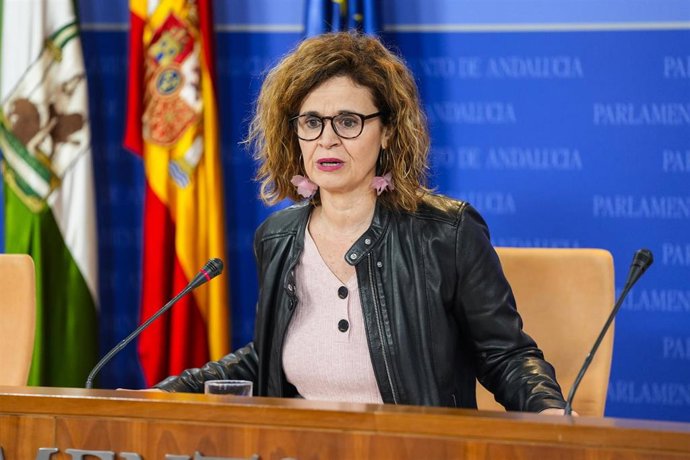 La diputada del Grupo Por Andalucía y coordinadora de Sumar Andalucía, Esperanza Gómez, este miércoles en rueda de prensa. 