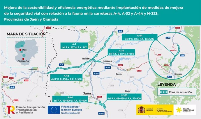 Imagen de los mapas de obras de las vías A-4,A-32,A-44 y N-32.