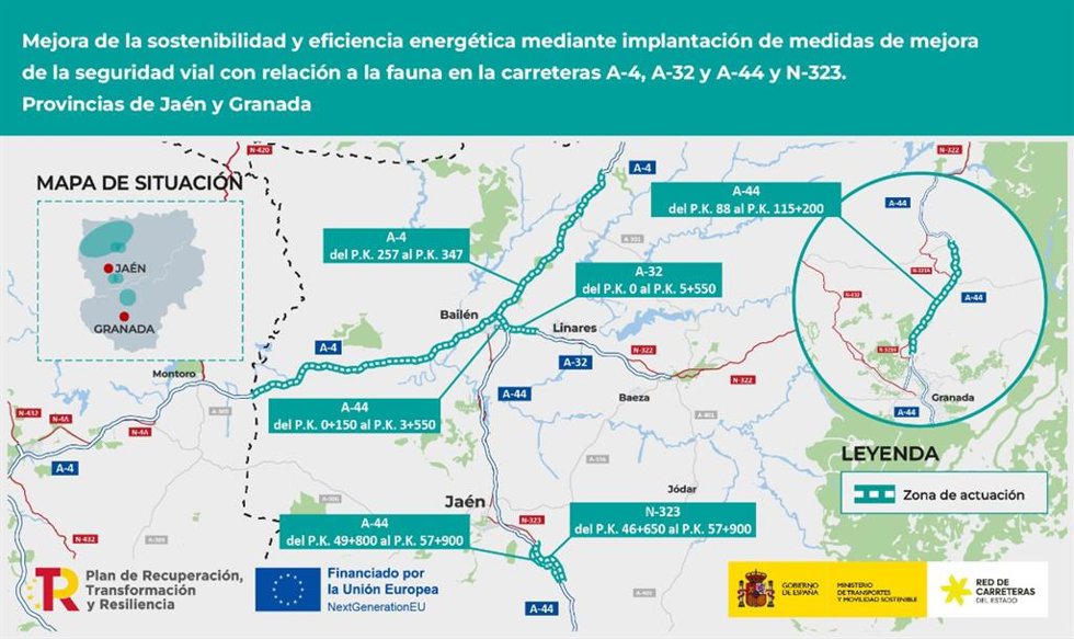 Imagen de los mapas de obras de las vías A-4,A-32,A-44 y N-32.