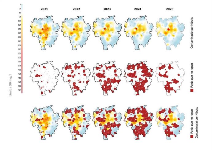 Mapa de contaminación de fuentes de las comarcas de Osona y el Lluçanès (Barcelona).