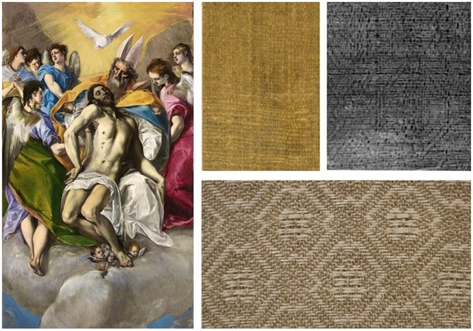 La Trinidad de El Greco. Detalles del lienzo de reentelado y del tejido original.