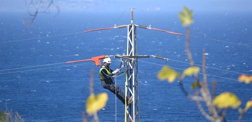 Operario de Endesa trabajando en acciones para proteger la avifauna en Canarias