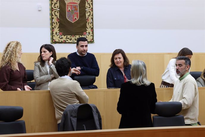 Diputados conversan antes del comienzo de la sesión plenaria en la institución provincial malagueña.