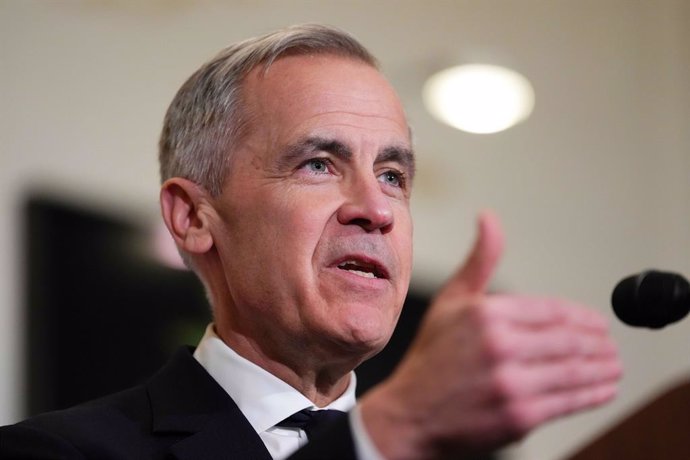 March 17, 2025, London, United Kingdom: Prime Minister Mark Carney speaks to media during a press conference at Canada House, in London, Monday, March 17, 2025.