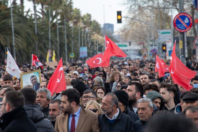 March 19, 2025: ISTANBUL, TURKEY - MARCH 19, 2025: Following Ekrem Imamoglu's detention and transfer to the Police Department on Vatan Street, thousands of citizens gathered in protest, chanting slogans against his arrest. Among the more than 100 individu