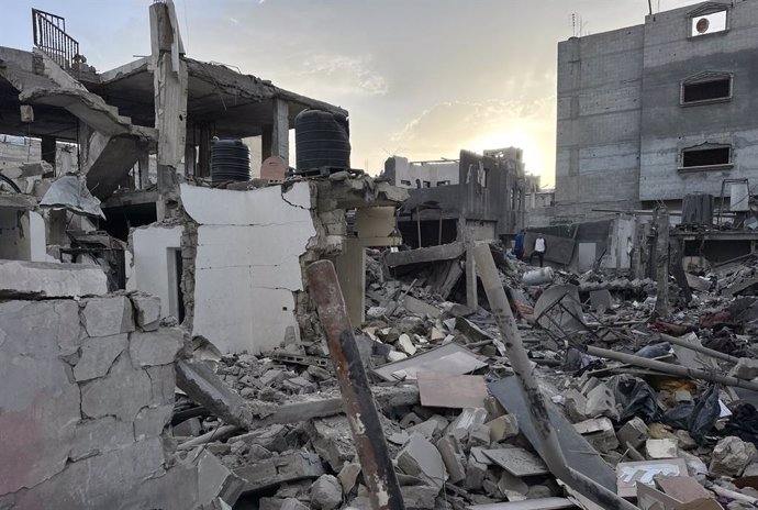Vista d'uns habitatges destruïts per atacs d'Israel en el centre de la Franja de Gaza