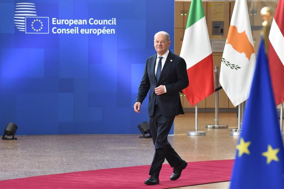 El canciller de Alemania, Olaf Scholz, a su llegada al Consejo Europeo