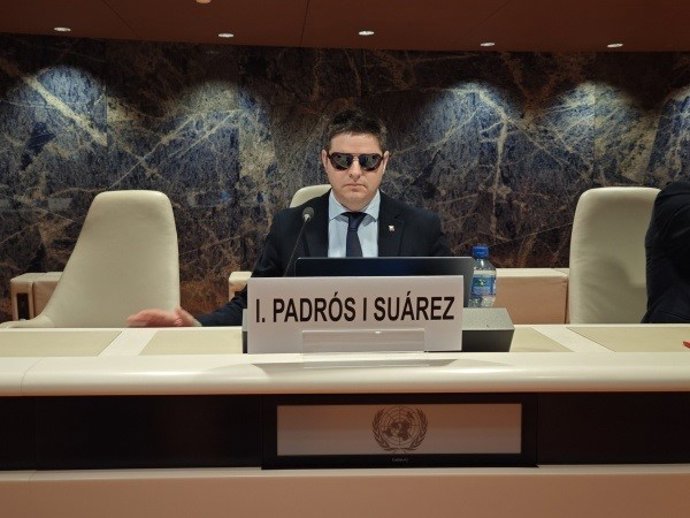 El diputado de Junts en el Parlament Isaac Padrós en su intervención ante la ONU