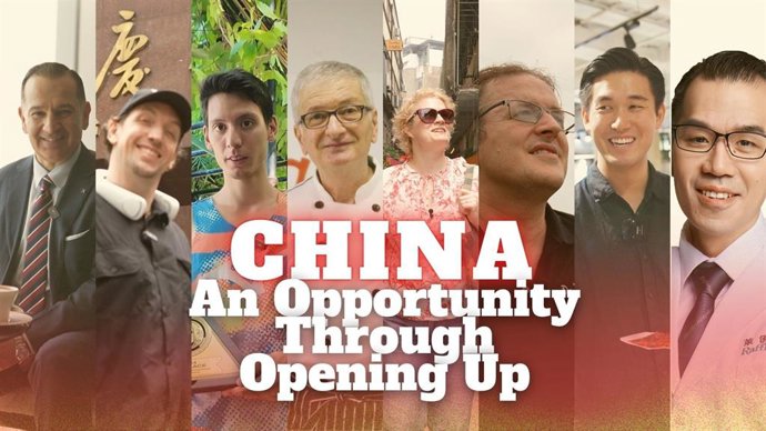 A poster for the series “China, An Opportunity Through Opening Up”