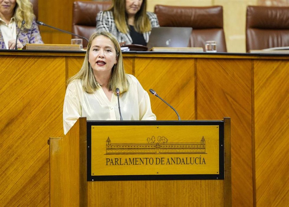 La diputada del PSOE-A Alicia Murillo interviene en el Pleno del Parlamento andaluz.