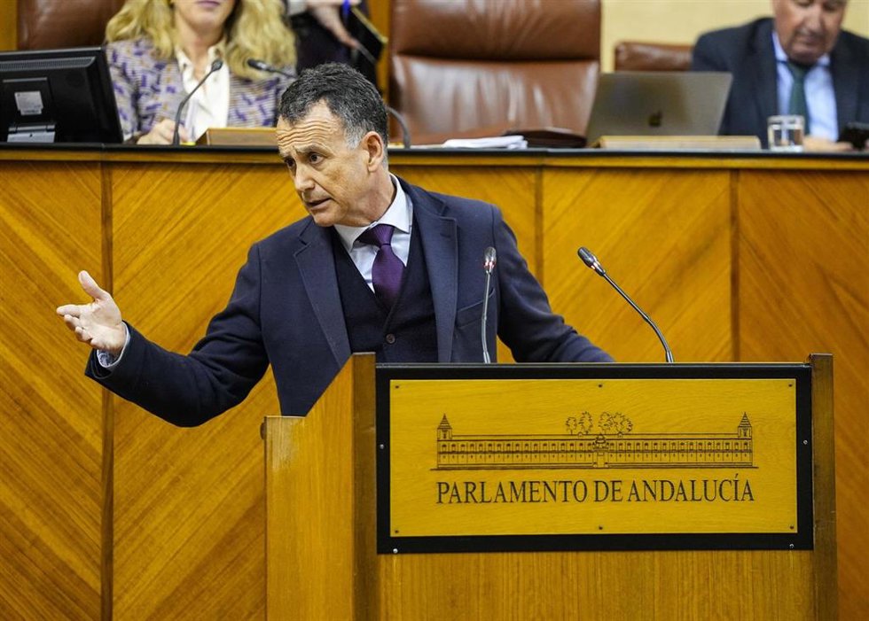 El diputado del PP-A Pablo Venzal interviene en el Pleno del Parlamento andaluz.
