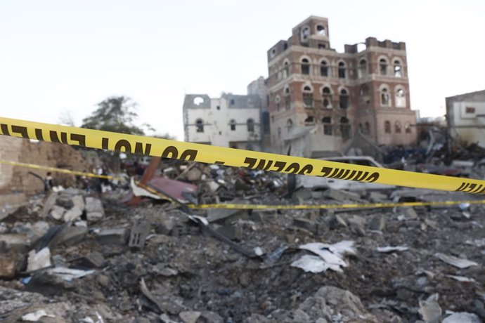 SANAA, March 20, 2025  -- This photo taken on March 20, 2025 shows the destroyed buildings after U.S. airstrikes in Sanaa, Yemen. A new round of U.S. airstrikes struck Yemen's capital Sanaa on Wednesday evening, wounding at least nine people, including se