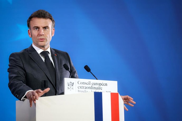 O presidente francês Emmanuel Macron durante a cúpula informal em 6 de março.