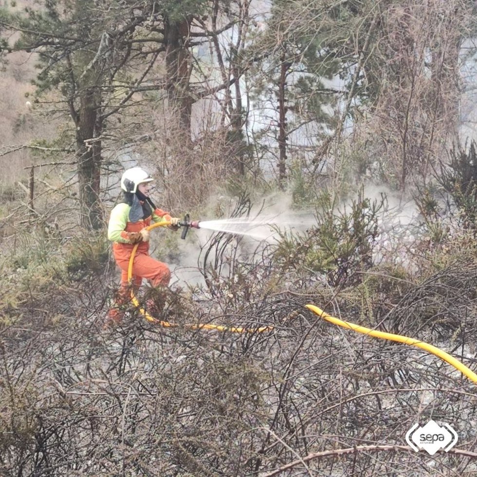 Archivo - Un bombero en labores de extinción de un incendio forestal.