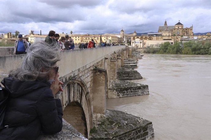 Imágenes de la crecida del Río Guadalquivir a su paso por el Puente Romano, a 18 de marzo de 2025 en Córdoba (Andalucía, España).